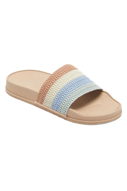 Roxy Slippy Crochet Sandals - Light Blue / Brown