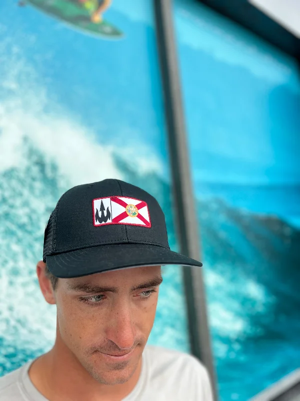 all-weather surfboards for year-round use-WBZ FL Flag Trucker Hat - Black