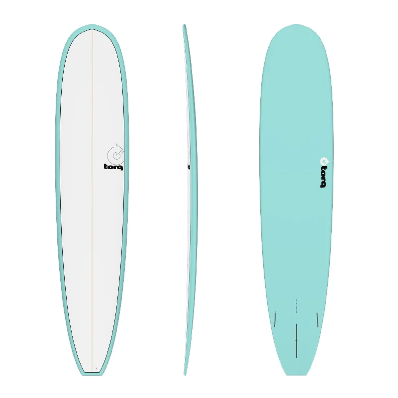 surfboards for low-effort but high-performance surfing-TORQ TET 9'6 LONGBOARD SURFBOARD LIGHT TEAL PINLINE