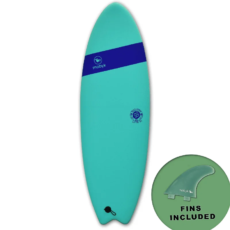 surfboards with high tail kick for pop-Mobyk Quad Fish 5'6 Softtop Surfboard Turquoise