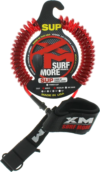 XM SUP Coiled Regular Ankle Leash 9' Clear Red