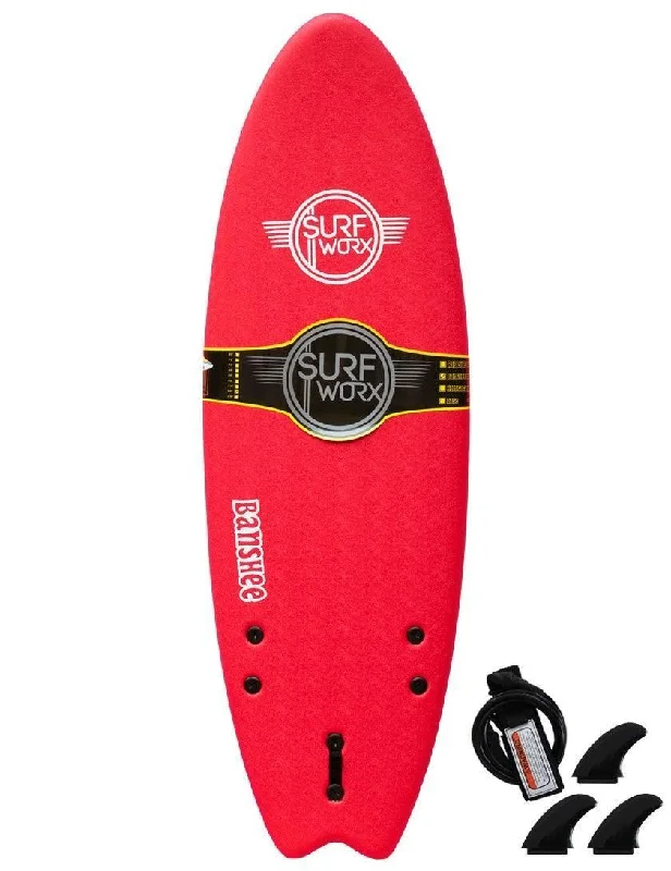 beginner-friendly surfboards-Surfworx Banshee Hybrid kids soft surfboard 5ft 6 - Red