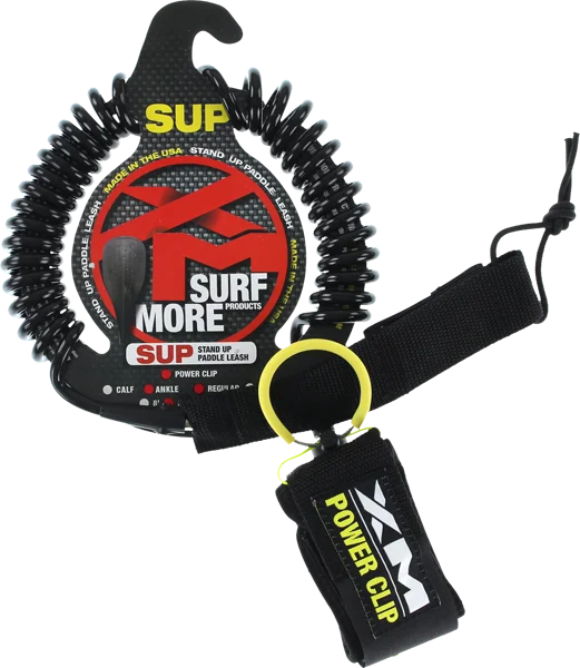 XM SUP Power-Clip Coiled Reg Ankle Leash 10' Black