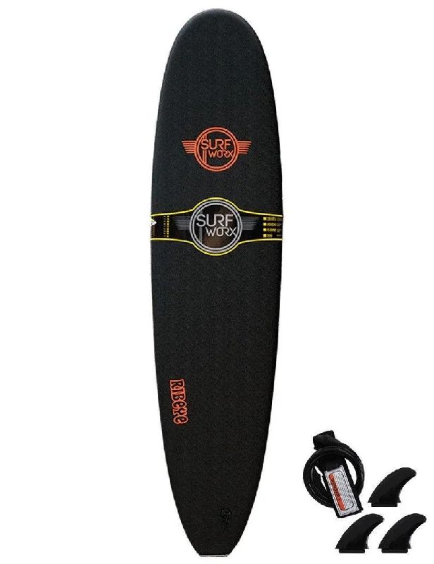 best surfboards for all-around use-Surfworx Ribeye Mini Mal soft surfboard 7ft 0 - Black