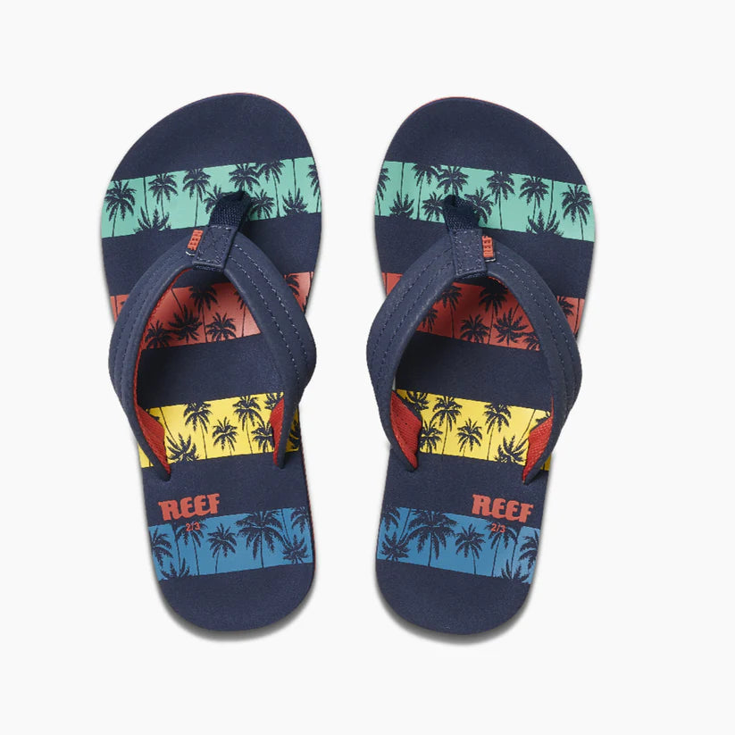 Reef Kids Little Ahi Navy Palms Stripe Flip Flop Sandals