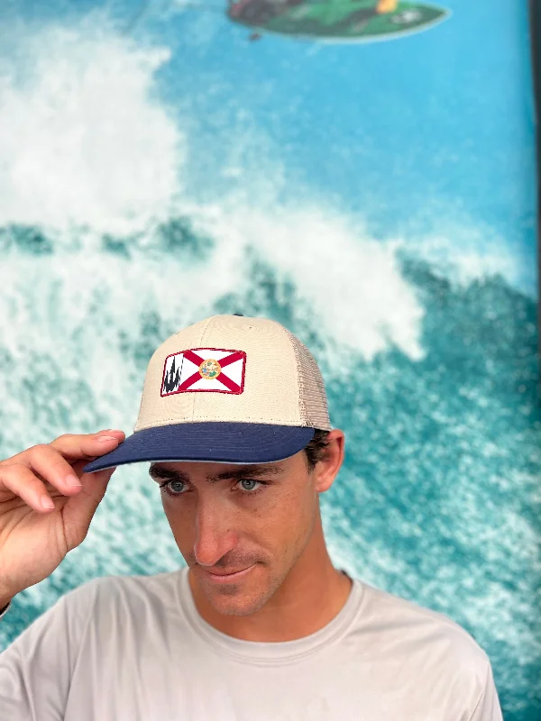 surfboards for heavy riders-WBZ FL Flag Trucker Hat - Khaki