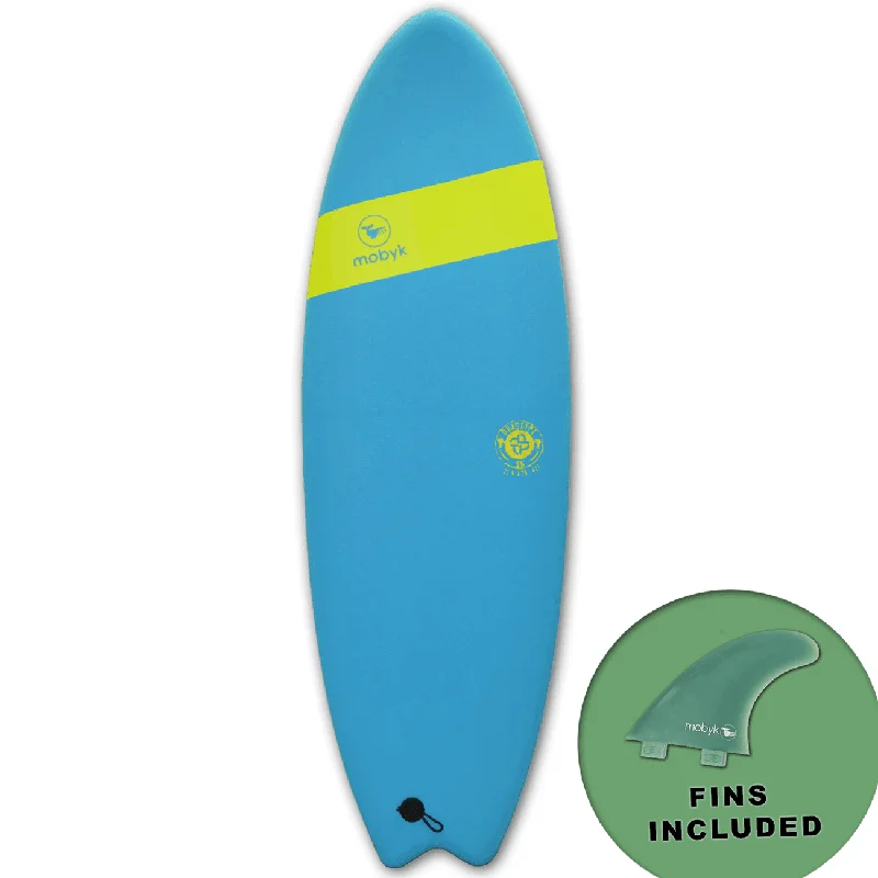 surfboards for quick transitions-Mobyk Quad Fish 6'6 Softtop Surfboard Blue Curacao