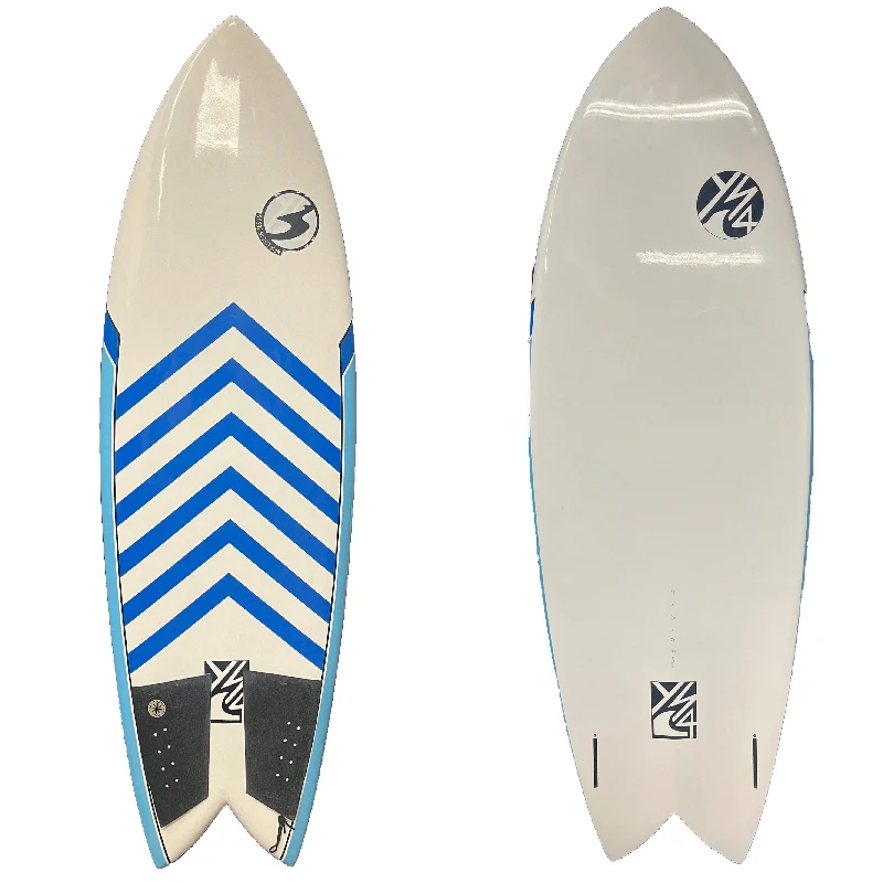 surfboards for fast, high-speed surfing-Used 5'5" YS IV Twin Fish Surfboard (Blue/White)