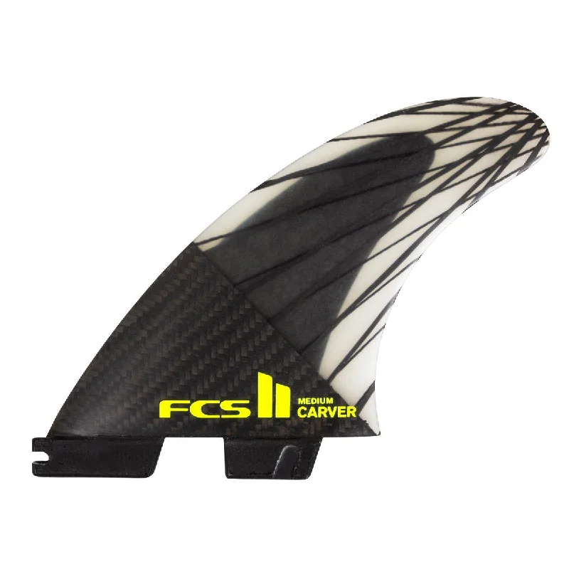 surfboard footstraps for bigger waves-FCS II Carver PC Carbon Black Acid Thruster Surf  Fins 3 fin Set