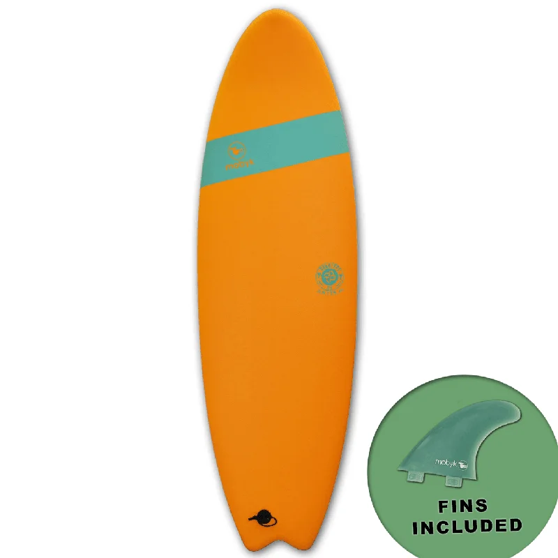 surfboards with good foot positioning for control-Mobyk Quad Fish 6'0 Softtop Surfboard Pilsner Orange